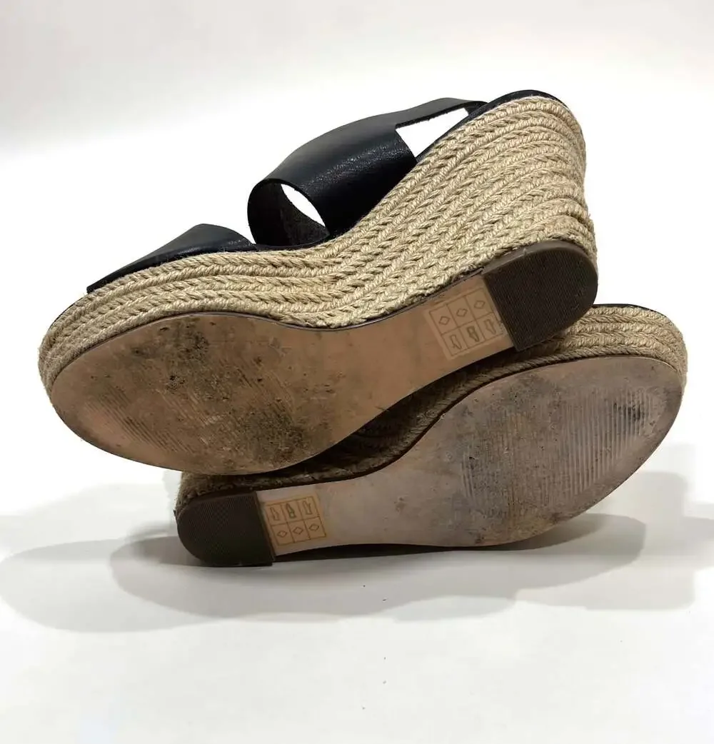 J.Crew Espadrille Wedge Sandals Black Vegan Leather - Size 7.5